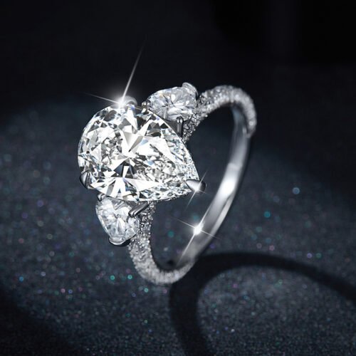 Pear shaped all moissanite ring ins style 925 silver ring