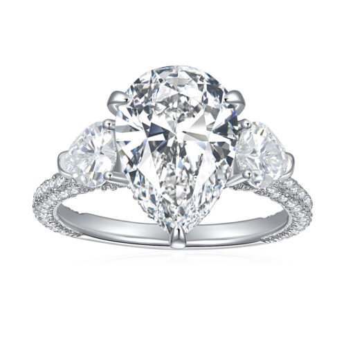 Pear shaped all moissanite ring ins style 925 silver ring