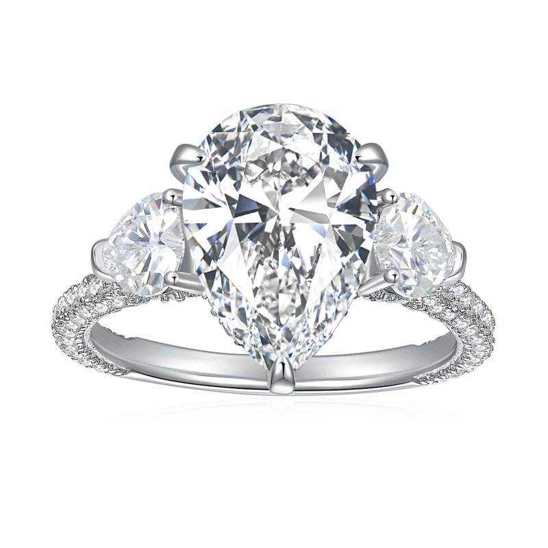 Pear shaped all moissanite ring ins style 925 silver ring