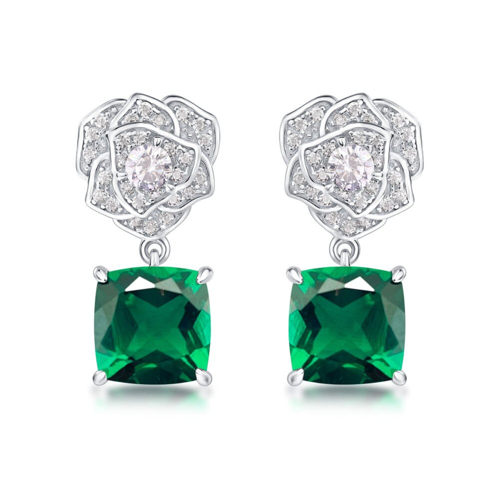 S925 silver inlaid cultivated red treasure earrings, simulated rose flower earrings