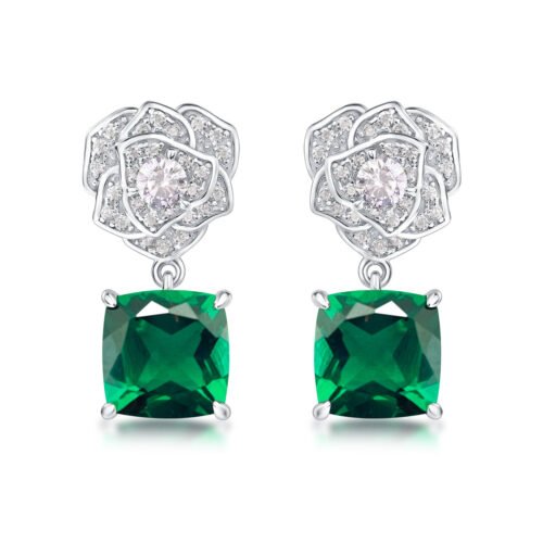 S925 silver inlaid cultivated red treasure earrings, simulated rose flower earrings