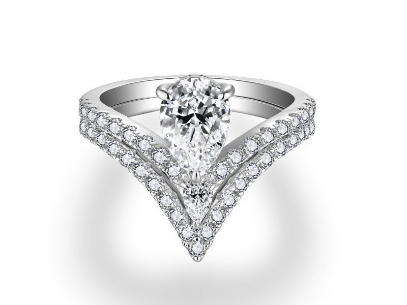 Niche Ins Feng Shui Drop Mo Sang Diamond S925 Silver Plated 18k White Gold Engagement Ring Women's Stacked Set Ring