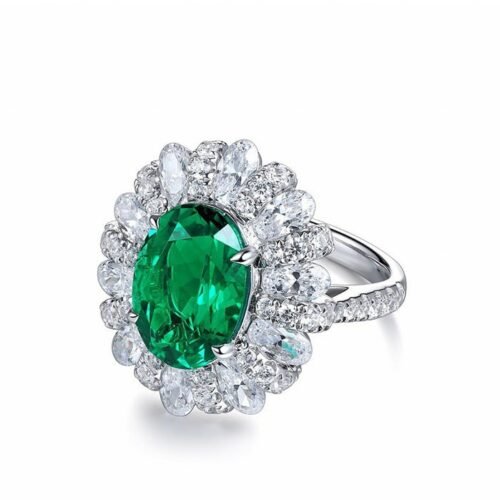 Zambia artificially cultivated 5-carat emerald ring silver plated 18K gold synthetic colorful treasure women's ring