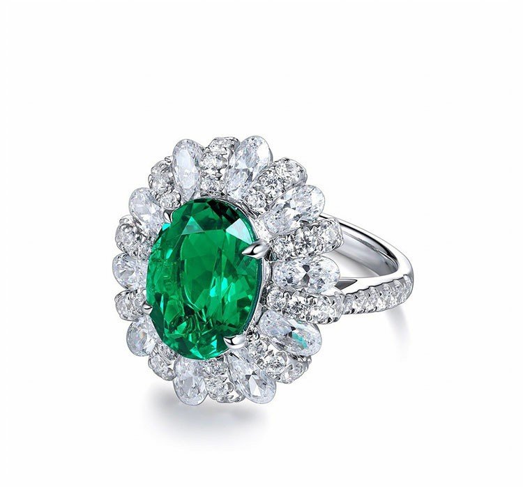 Zambia artificially cultivated 5-carat emerald ring silver plated 18K gold synthetic colorful treasure women's ring