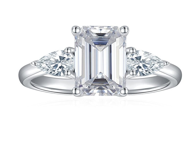 Emerald shaped 6 * 8mm all moissanite silver plated 18k gold ring