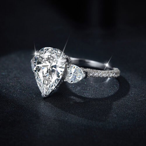 Pear shaped all moissanite ring ins style 925 silver ring