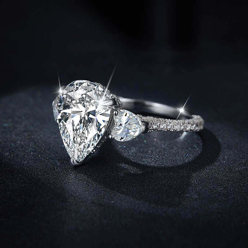 Pear shaped all moissanite ring ins style 925 silver ring