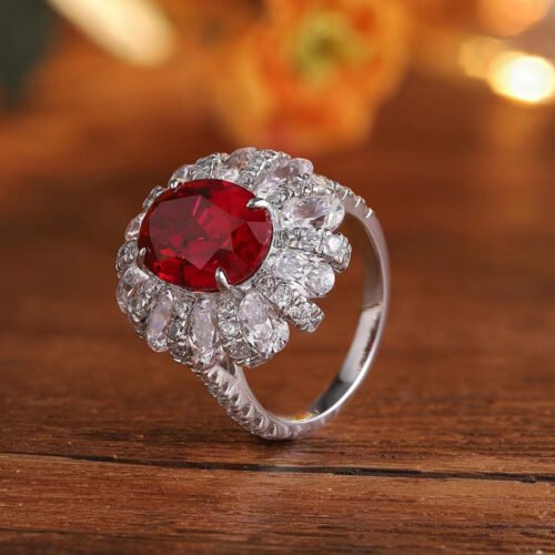 Zambia artificially cultivated 5-carat emerald ring silver plated 18K gold synthetic colorful treasure women's ring