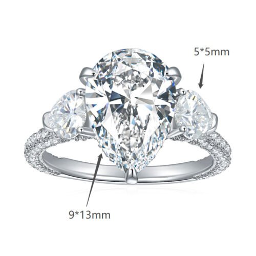 Pear shaped all moissanite ring ins style 925 silver ring