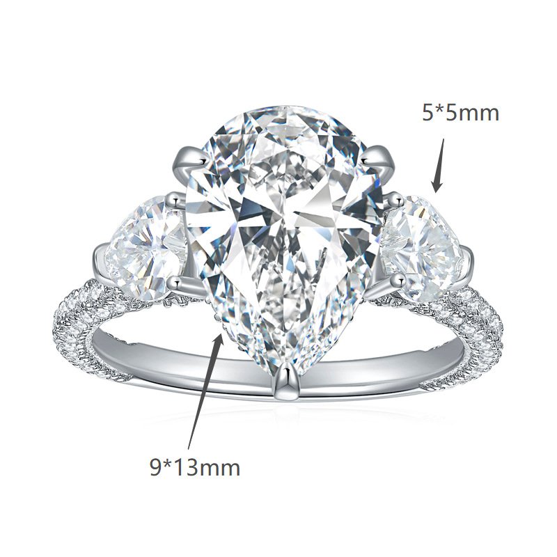 Pear shaped all moissanite ring ins style 925 silver ring