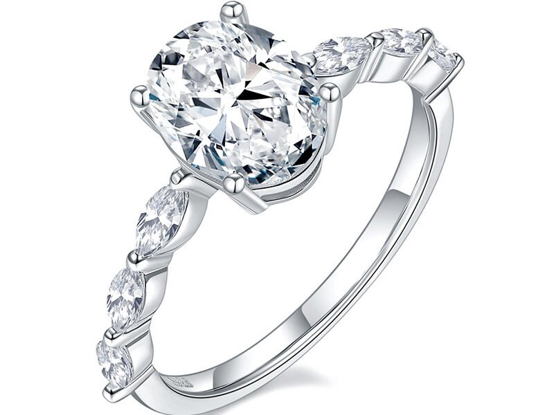 Classic four claw inlaid oval moissanite horse eye olive shaped irregular ring