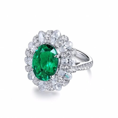 Zambia artificially cultivated 5-carat emerald ring silver plated 18K gold synthetic colorful treasure women's ring