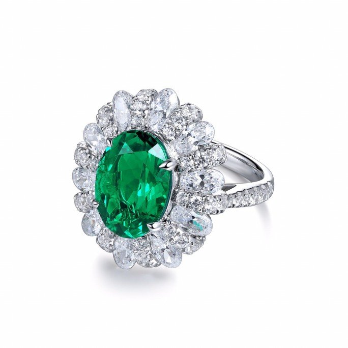 Zambia artificially cultivated 5-carat emerald ring silver plated 18K gold synthetic colorful treasure women's ring