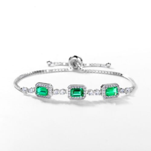 S925 pure silver cultivated emerald bracelet, women's diamond inlaid light luxury bracelet