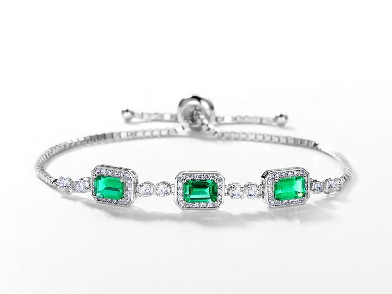 S925 pure silver cultivated emerald bracelet, women's diamond inlaid light luxury bracelet