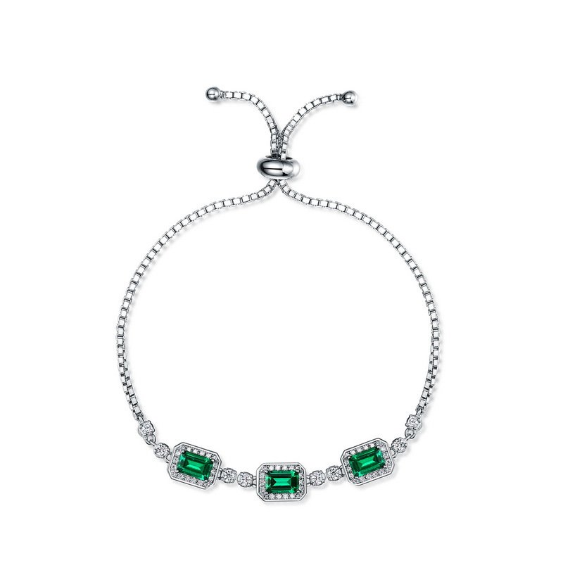 S925 pure silver cultivated emerald bracelet, women's diamond inlaid light luxury bracelet
