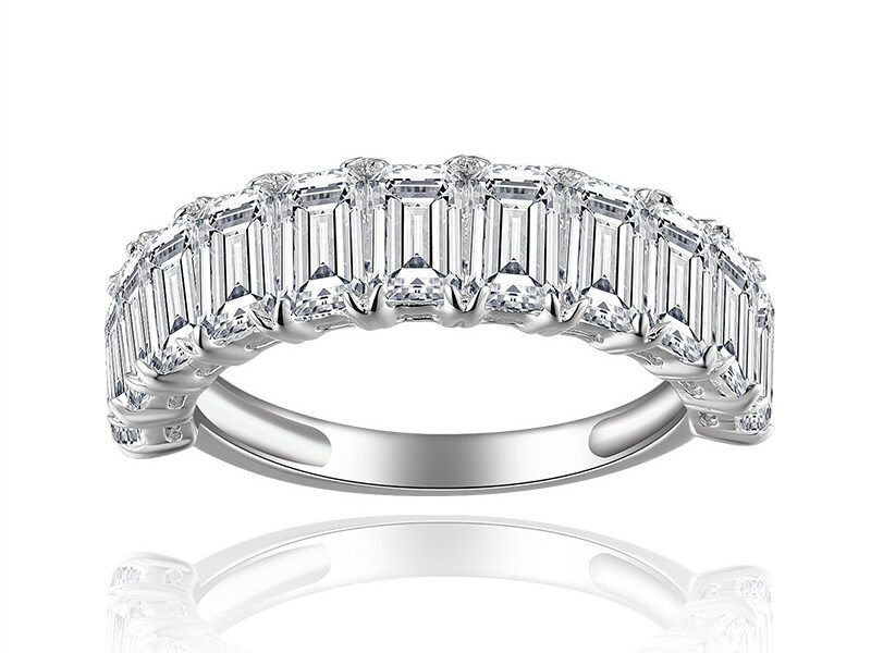 3 * 5mm Emerald Cherokee Diamond Women's Row Ring S925 Silver Plated 18k Gold Diamond Ring