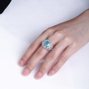 Blue ice flower cut high carbon diamond S925 silver plated 18k gold inlaid square 10mm 5-carat women's closed ring