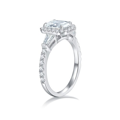 Emerald-cut full moissanite ring in 18k gold-plated silver