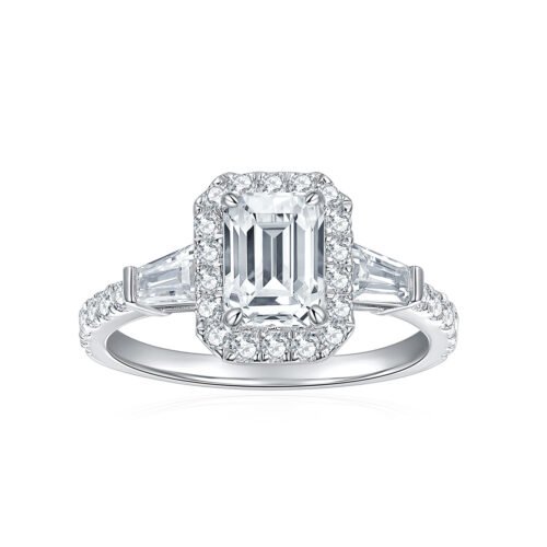 Emerald-cut full moissanite ring in 18k gold-plated silver