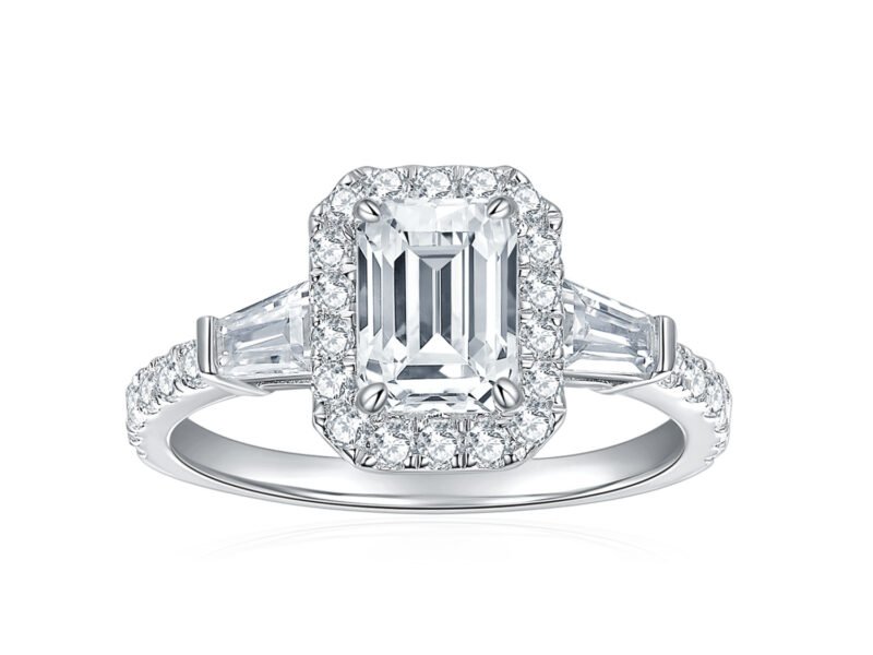 Emerald-cut full moissanite ring in 18k gold-plated silver