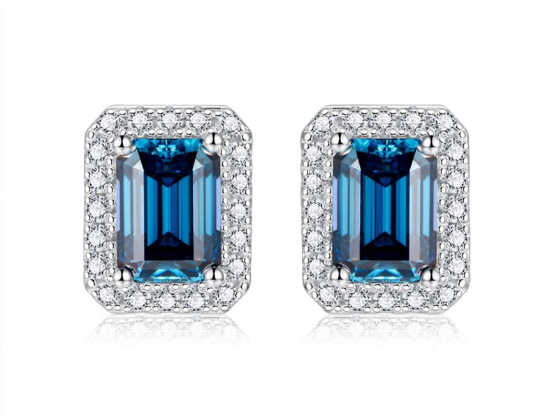 925 silver 1-carat VVS1 colored moissani diamond emerald cut earrings hot selling