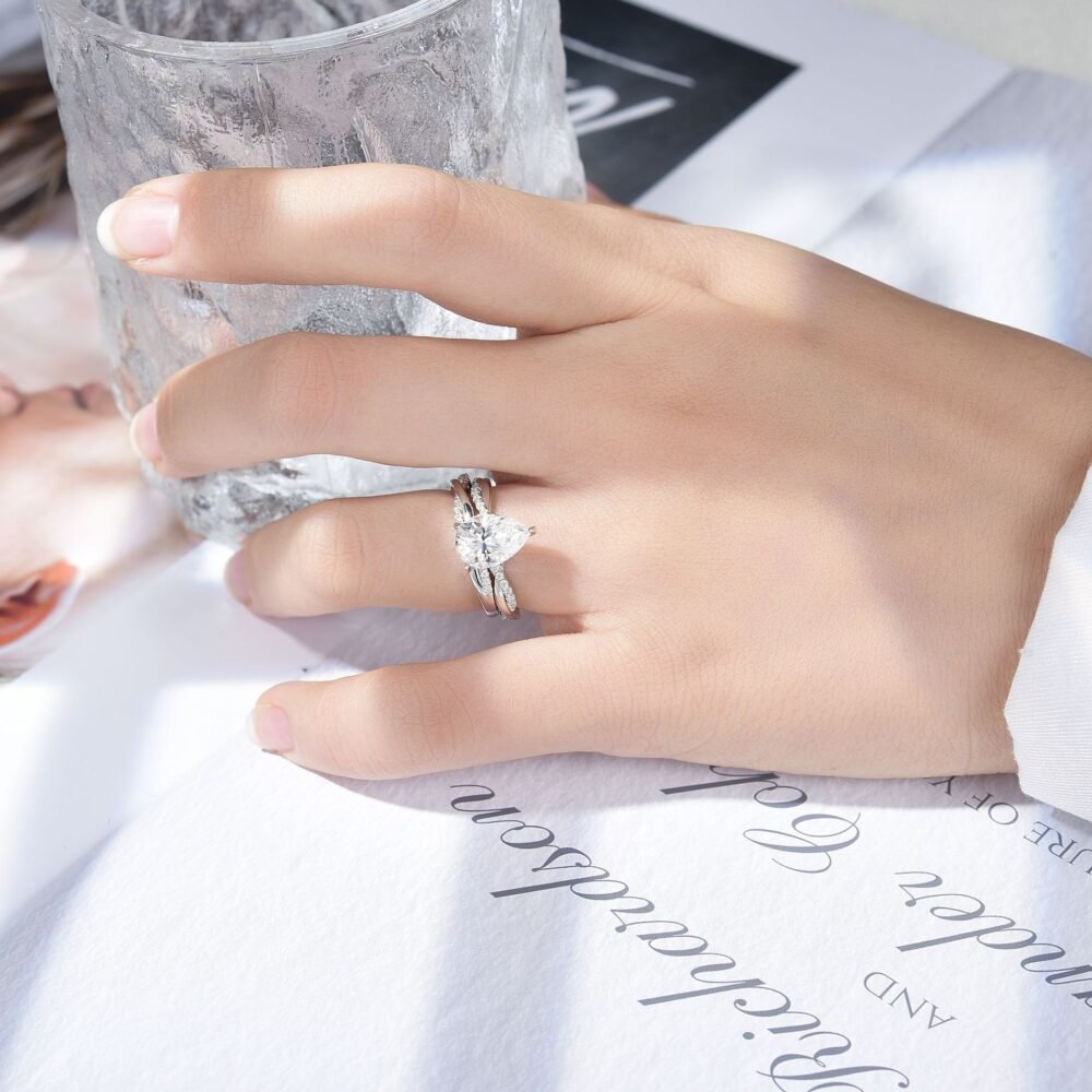 New Water Drop 7 * 10mm2 Carat Full Moissanite Ring, Engagement Ring, Women's Overlapping Wear