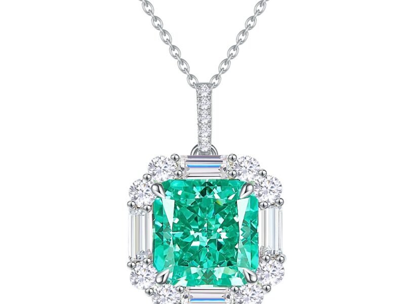 Colorful high carbon diamond square chamfer 10 * 10 inlaid ladder square candy color pendant, fresh and sweet