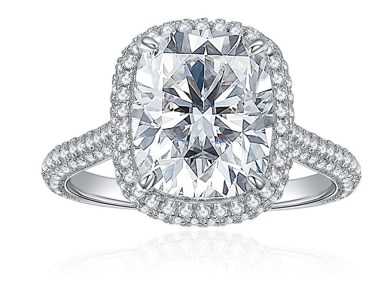5-carat 9*11 cushion-cut full moissanite D-color S925 silver plated with 18k gold ring