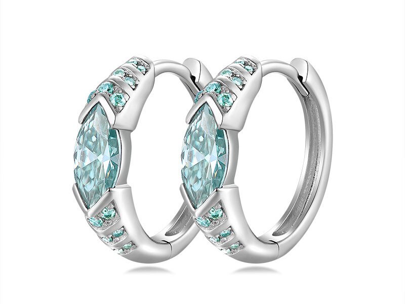 Horus Eye Blue-Green Moissanite Earrings 4*8mm Marquise S925 Silver Plated with 18k Gold Unisex Ear Studs