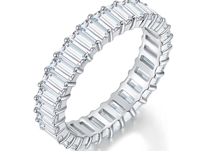 Hot selling emerald full diamond lined ring 2 * 4mm rectangular D-color full circle moissanite European and American ring