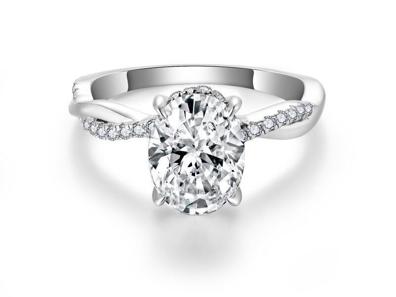Four-claw vine ring, wall 7*9mm, egg-shaped, 2 carats, all moissanite, engagement diamond ring for women