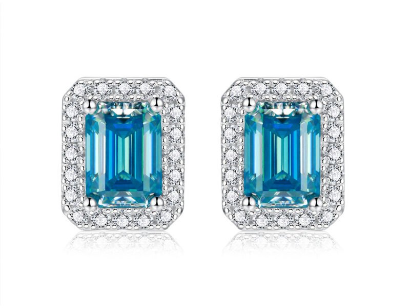 New emerald cut blue moissanite 1-carat daily versatile commuter S925 silver plated 18k gold set