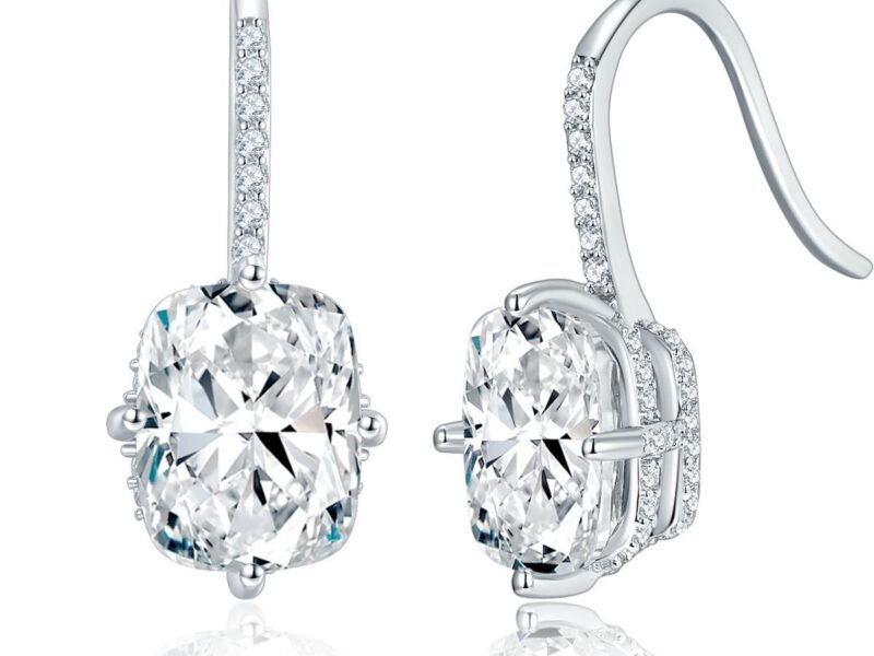 Pillow shaped 7 * 9mm full Mozambique diamond earrings for women, 925 silver gold-plated ear hook