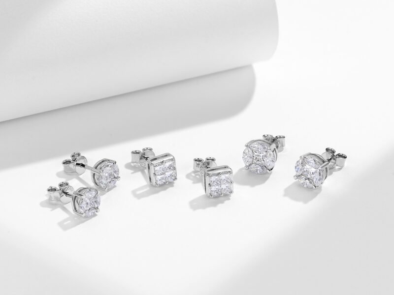 Classic Horse Eye Princess Square Diamond Round Moissanite S925 Silver Plated 18k Gold Earstuds for Women