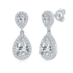 下载 (7) 7 * 9mm pear shaped all moissanite S925 silver plated 18k gold ear hook
