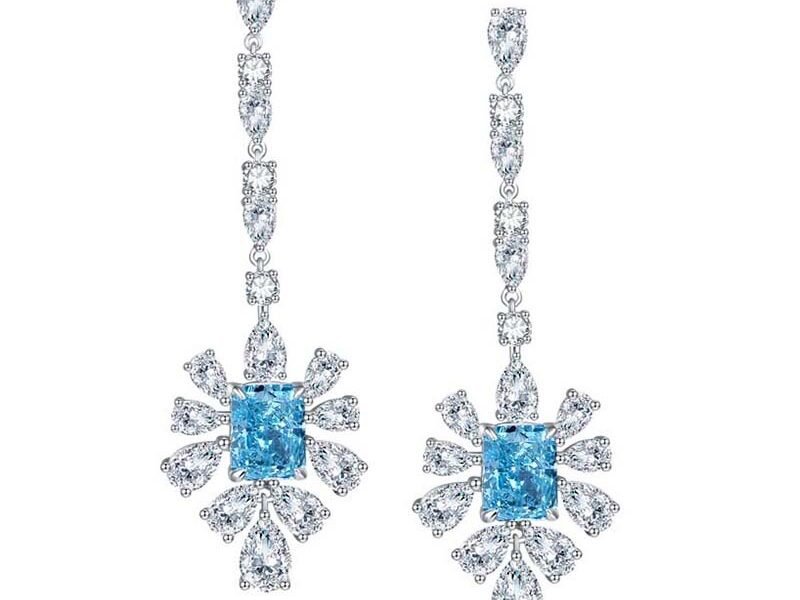 Rectangular Champaiba Earrings with Streamers, High-End Carbon Diamond, 7*9mm