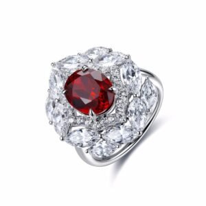 2-carat pigeon blood red grown ruby oval ring set