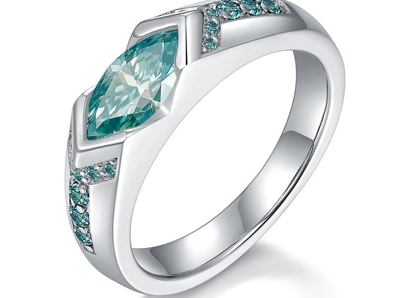 主图_01 Horus Lake Blue Horse Eye 5 * 10mm 1 Carat Blue Green Moissanite Ring, Unisex, Pure Silver