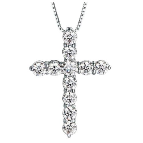 Cross 2.8mm round moissanite necklace