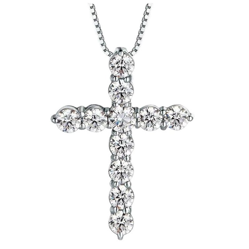 Cross 2.8mm round moissanite necklace