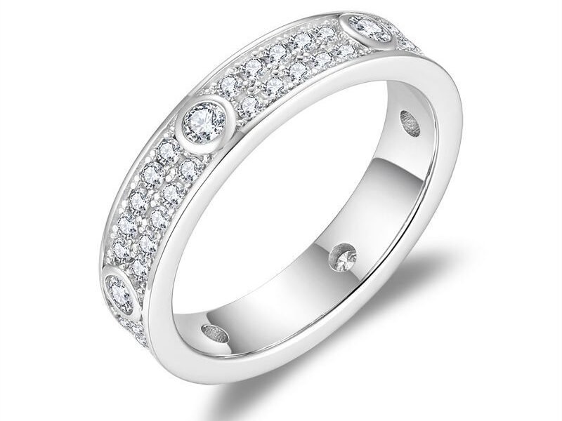 主图_01 Hot selling Full Diamond Mosang Diamond Men and Women's Row Ring S925 Silver Plated 18k Gold Wedding Pair Ring