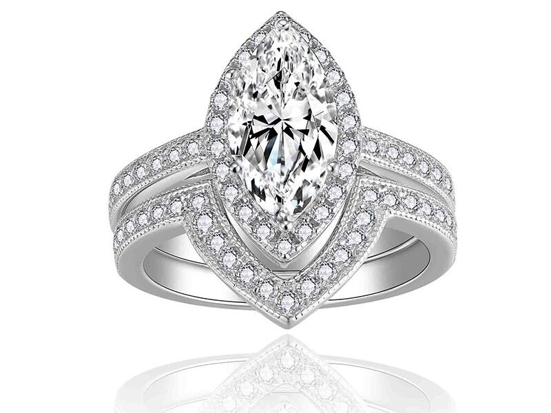 主图_01 Vintage Beaded Horse Eye 6 * 12mm2 Carat Set Ring S925 Silver Plated 18k Gold Ring for Women