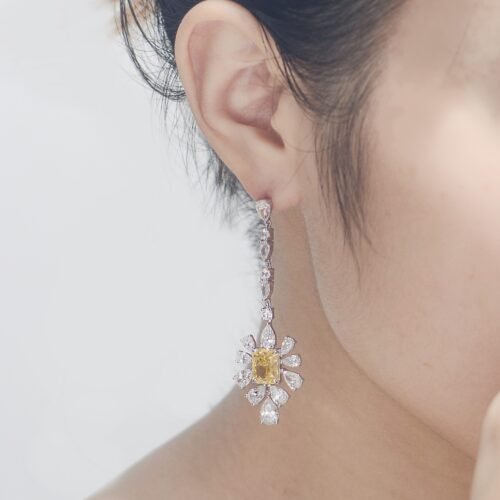 主图_03 Rectangular Champaiba Earrings with Streamers, High-End Carbon Diamond, 7*9mm