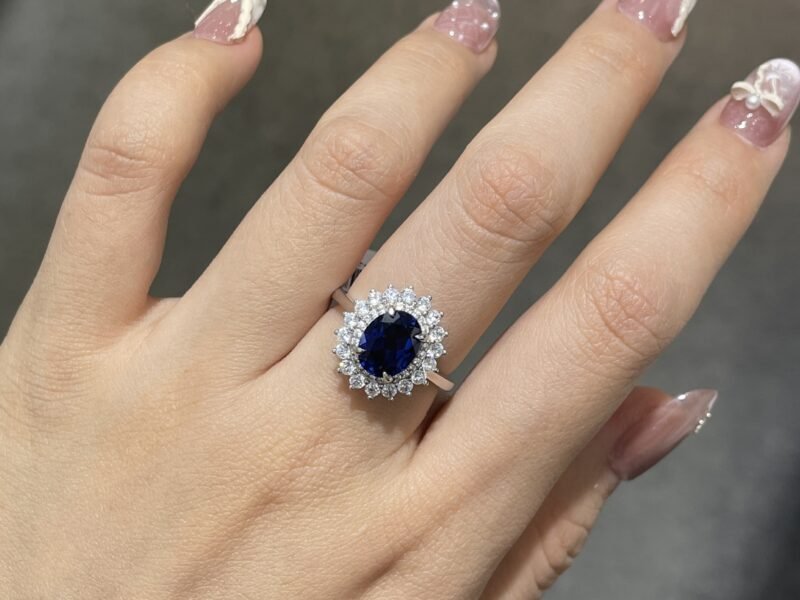 Blue Cultivation Royal Blue Sapphire Set S925 Silver Gold Plated Ring Earnail Necklace for Women