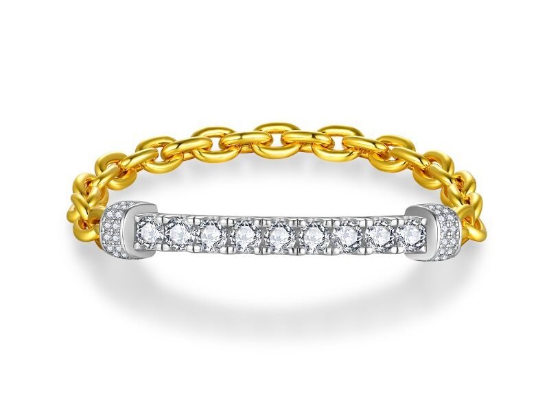 Full diamond moissanite round 4.0mm silver plated 18k gold color separated bracelet, unisex T-shaped bracelet
