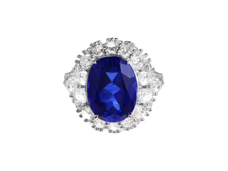 New S925 silver plated 18k gold cultivated sapphire egg shaped ring