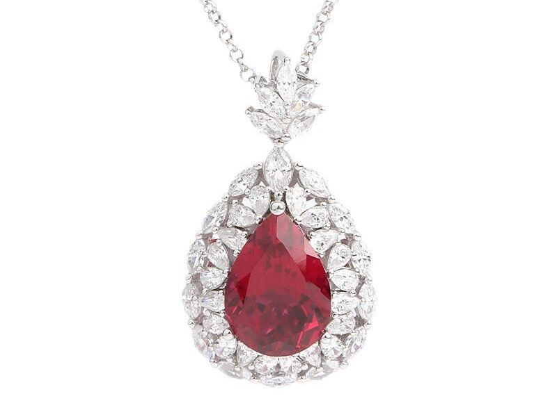 S925 silver gold-plated artificially cultivated ruby water droplet 10 * 14mm sexy women's necklace colorful pendant