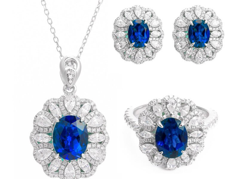 Hot selling 3-carat cultivated sapphire set oval ring pendant necklace