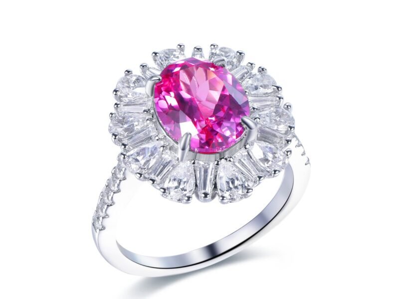 925 silver gold-plated cultivated pink sapphire 2-carat ring for women's fashion flower ring
